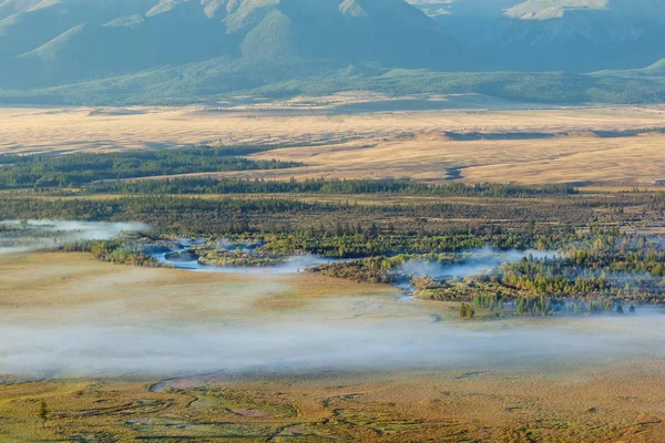 Dağ nehri vadisinde sabah sisi