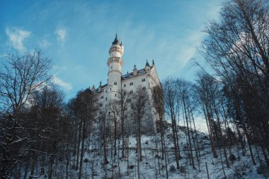 Kışın eski Avrupa şatosu. Neuschwanstein Şatosu, Almanya