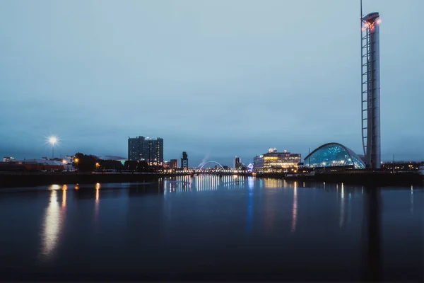 Νυχτερινή Θέα Του Ποταμού Clyde Και Clyde Arc Γλασκώβη Σκωτία — Φωτογραφία Αρχείου