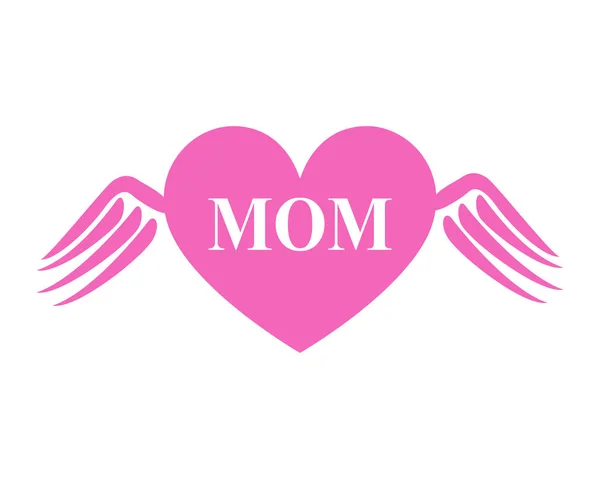 Pink Heart Wings Word Mom Center — Stock Vector