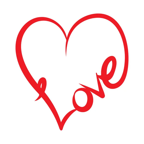 Жирный Красный Цвет Курсивного Наклона Слова Любовь Форме Сердца — стоковый вектор