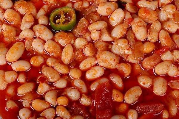 Lovely Baked Beans White Plate Close Top Angle — Stock Photo, Image