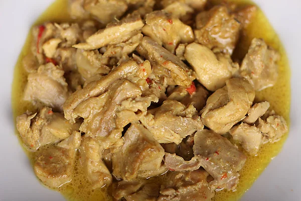 Pollo Con Una Salsa Curry Muy Agradable Cerca Desde Ángulo — Foto de Stock