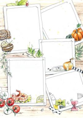 Sonbahar menüsünde ile seamless modeli suluboya çizimi.