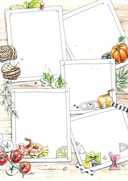 Watercolor illustration of seamless pattern with autumn menu. — Stock Photo, Image