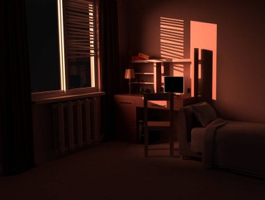 3D render ile masa ve yatak odası