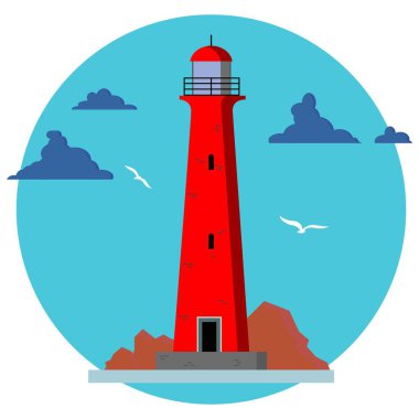 Deniz feneri, bulutlar ve martılar