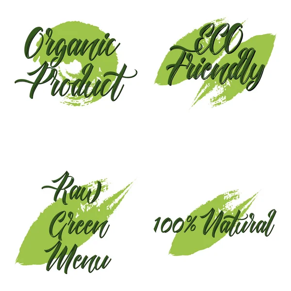 Ensemble de produits biologiques, menu vert cru, 100 naturel, respectueux de l'environnement — Image vectorielle