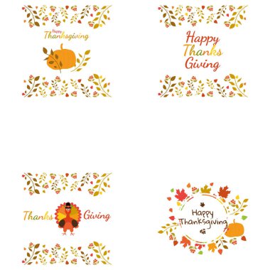 Şükran günün kutlu olsun Set. Komik karikatür Türkiye ve arka plan ile tebrik kartı.