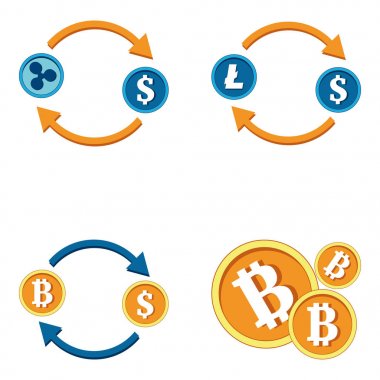 Vektör bitcoin grafik arka plan üzerinde ayarlayın. Bitcoin Litecoin Cripto dalgalanma hype kavramı vektör çizim metin için boş alan ile
