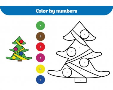 Numarasına, eğitim çocuklar için oyun renk. Boyama sayfası, Kids hareket çizim. Noel Noel ve yeni yıl tatilleri tasarım
