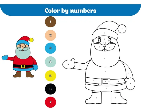 Color por número, juego de educación para niños. Página para colorear, dibujar la actividad de los niños. Navidad Navidad y Año Nuevo diseño de vacaciones — Archivo Imágenes Vectoriales