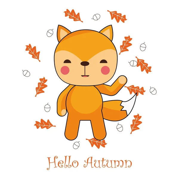 Hola fondo de otoño con animales salvajes, vector, ilustración — Vector de stock