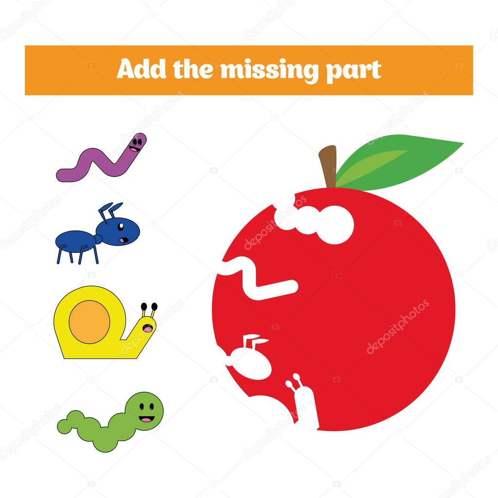 Puzzle game. Visual Educational Game for children. Task: find the missing parts. Worksheet for preschool kids.