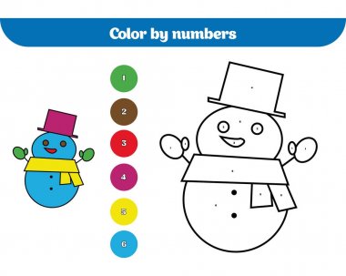 Numarasına, eğitim çocuklar için oyun renk. Boyama sayfası, Kids hareket çizim. Noel Noel ve yeni yıl tatilleri tasarım