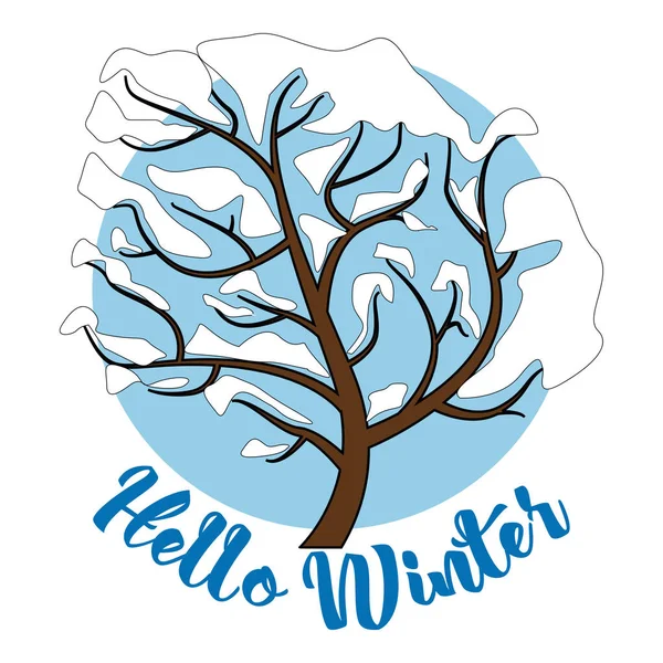 Hello Winter inscription Fundo do cartão de saudação com abeto, rena, neve realista e elementos decorativos. Decoração de Natal. Vetor Victoriano Cartão de Inverno — Vetor de Stock