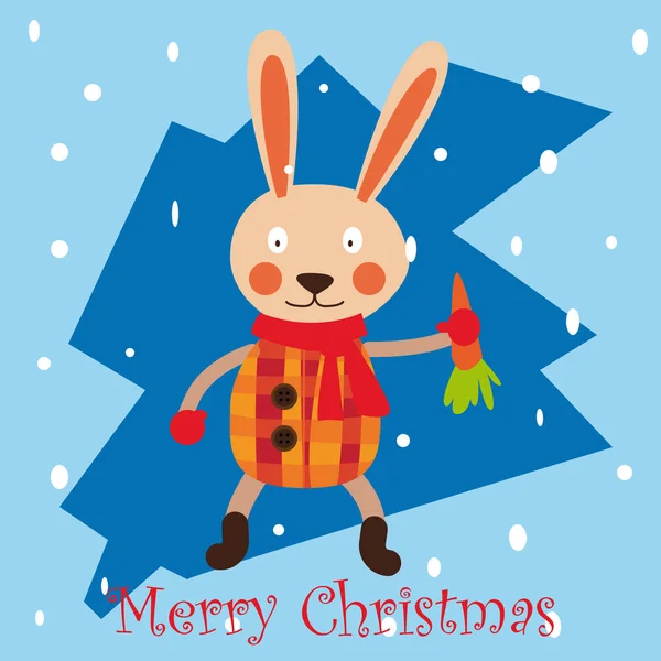 Mano dibujado feliz navidad feliz año nuevo 2018 tarjeta de felicitación de invierno fondo con lindo conejo de dibujos animados — Vector de stock