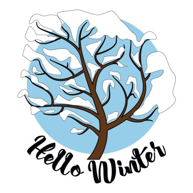 Kış yazıt tebrik kartı arka plan köknar ağacı, Ren geyiği, gerçekçi kar yağışı ve dekoratif öğeler ile Merhaba. Noel dekorasyonu. Vektör Victoria kış kartı