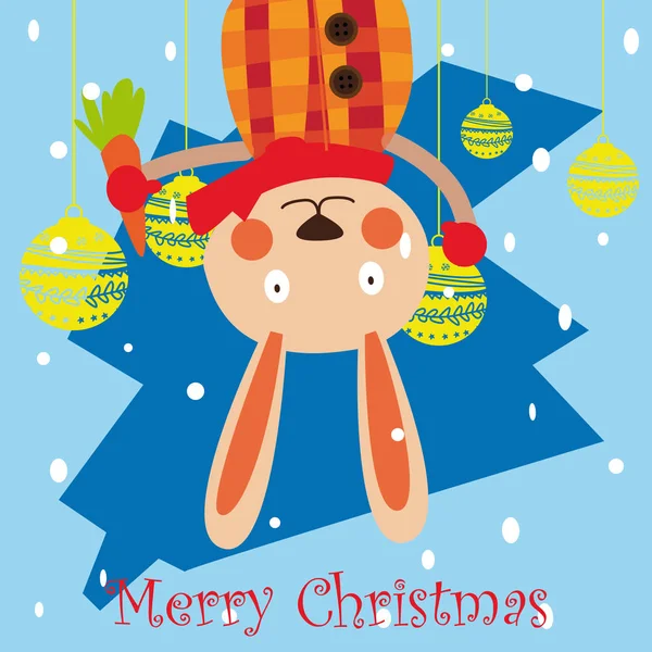 Mão desenhada feliz natal feliz ano novo 2018 inverno cartão fundo com bonito coelho dos desenhos animados — Vetor de Stock