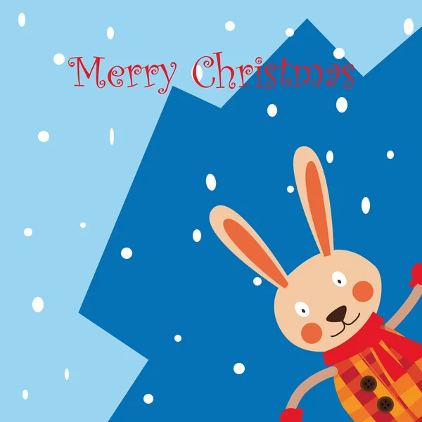 Handritad god jul gott nytt år 2018 vintern gratulationskort bakgrund med gullig tecknad kanin — Stock vektor