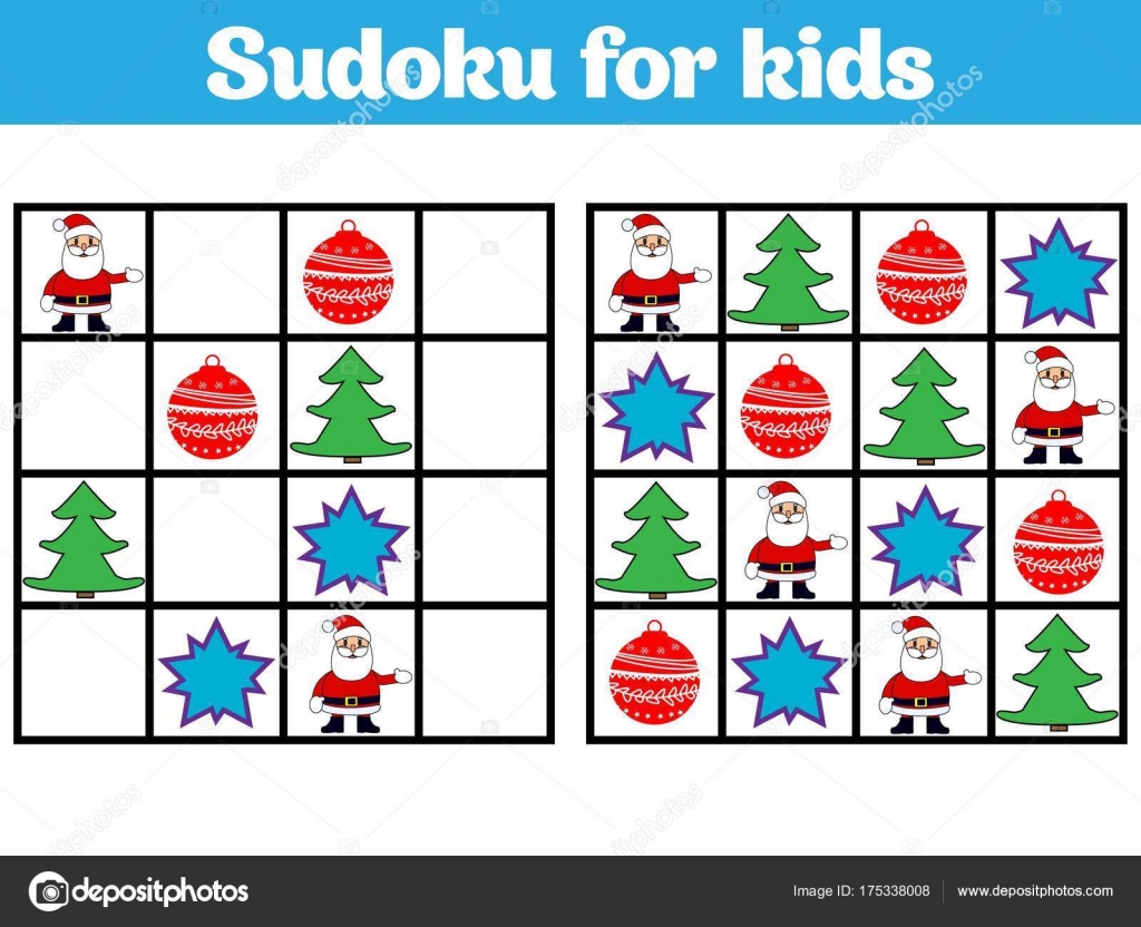 Jogo de sudoku para crianças com fotos. feliz natal e feliz ano