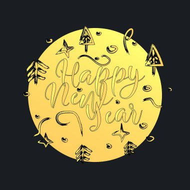 Mutlu yeni yıl letering tipografik etiketi yeni yıl tatil tasarım. Letering vektör çizim dekorasyon