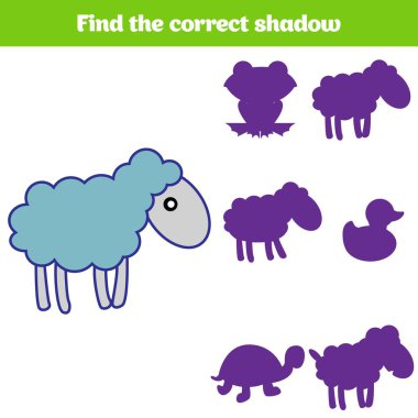 Gölge eşleştirme oyunu çocuklar için. Sağ gölge bulmak. Okul öncesi çocuklar için aktivite. Çocuklar için hayvan resimleri