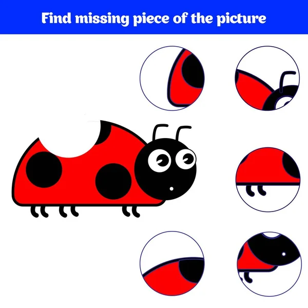 Jogo educativo de correspondência de crianças. Combinar partes de insetos. Encontra o puzzle em falta. Atividade para pré-escolares crianças —  Vetores de Stock