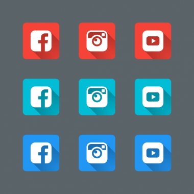 Web için uzun gölgeler ile düz tasarım moda sosyal Icons set
