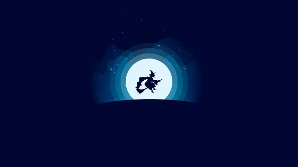 Boze heks vliegen op een bezem voor de maan bij nacht Stockvector