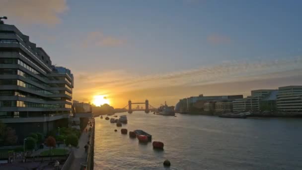 Londýn Říjen 2019 Pohled Temži Tower Bridge Úsvitu Časový Úsek — Stock video