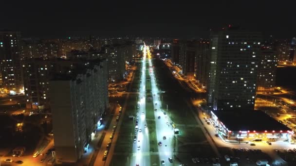 Rostov-on-Don, Ryssland - november 2019: bostadsområde Leventsovsky på natten uppifrån — Stockvideo