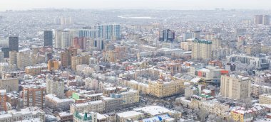 Rostov-on-Don, Rusya - Ocak 2019: Kışın şehir merkezi, hava panoramik manzarası