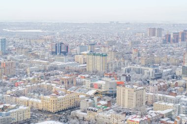 Rostov-on-Don, Rusya - Ocak 2019: Kışın şehir merkezi, yukarıdan manzara