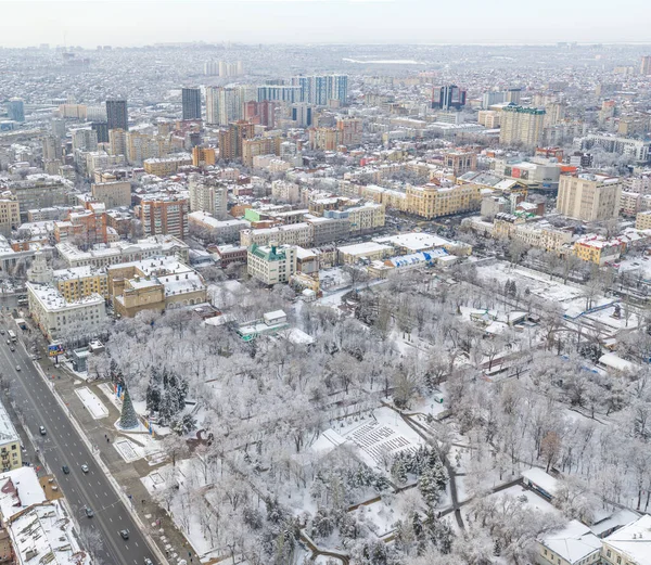 Rostov-on-Don, Rusia - Enero 2019: Gorky Park en invierno, árbol de Año Nuevo, vista desde arriba — Foto de Stock