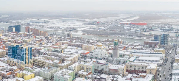 Rostov-on-Don, Oroszország - 2019. január: a régi központ és a Don folyó télen, panorámás kilátás felülről — Stock Fotó