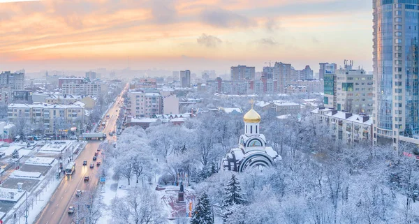 Rostov-on-don, russland - januar 2019: bolshaya sadovaya und pokrovsky square im winter, panoramablick von oben — Stockfoto