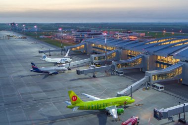 Rostov-on-Don, Rusya - 2019: Gökyüzünden Platov Havaalanı