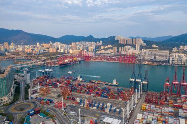 Hong Kong, China - 2020: Kwai Tsing Container Terminal 9 from above