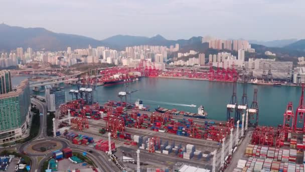 Hong Kong - 2020: Kwai Tsing Container Terminal 9 from above — стокове відео