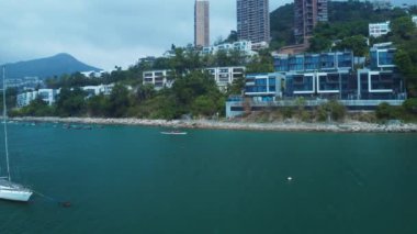 Ejderha teknesi Hong Kong 'da, hava manzaralı.