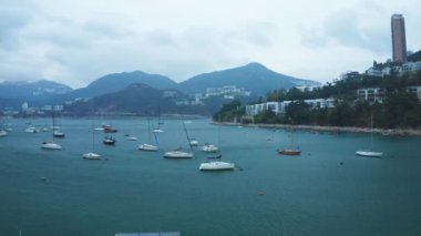 Deniz koyundaki yat parkı, Hong Kong 'daki yat kulübü, hava manzarası.