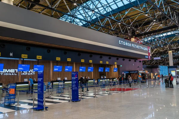 Moscow, Russia - 2020: Sheremetyevo International Airport, check-in counters — Stock Photo, Image