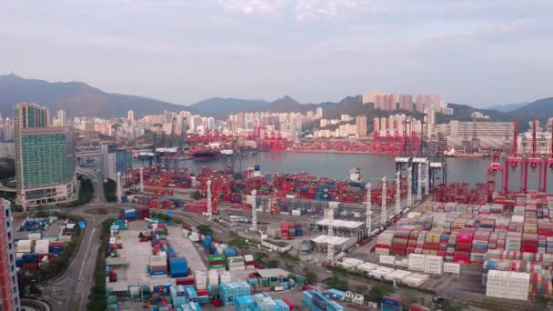 Hong Kong - 2020: Kwai Tsing Container Terminal 9 desde arriba — Vídeos de Stock