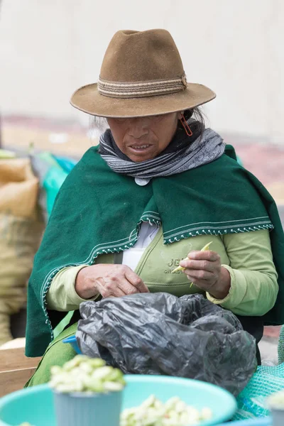 Корінні жінка на місцевому ринку Otavalo — стокове фото
