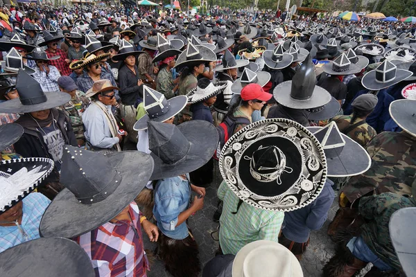 Män bär extra stor sombrero på Inti Raymi i Cotacachi Ecu — Stockfoto