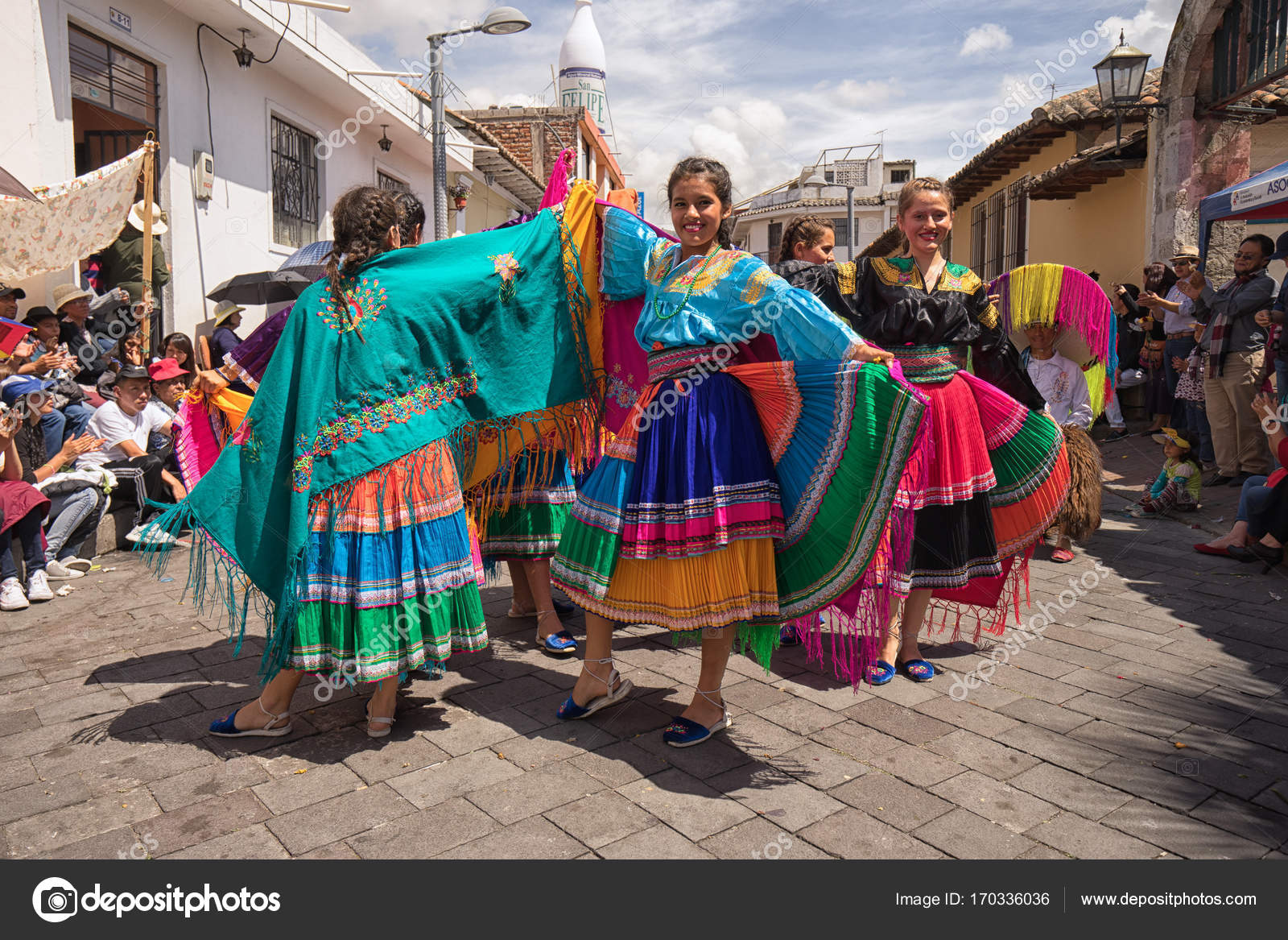 Indigenous Women At Corpus Christi Parade In Pujili Ecuador