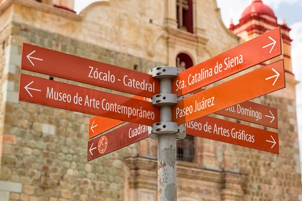 tourism direction sign in historic centre of Oaxaca Mexico