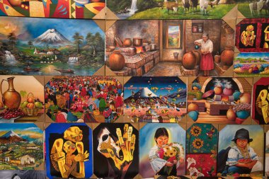 Otavalo, Ekvator - 13 Ocak 2018: closeup popüler esnaf piyasada renkli yerli Resim Sergisi
