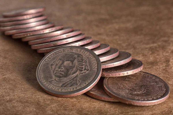 Closeup κέρματα Δολάριο Ηνωμένων Πολιτειών — Φωτογραφία Αρχείου